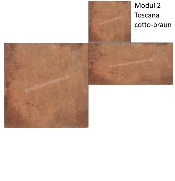 Fliese Toscana cotto-braun Modul 2 40x40/20x40/20x20 cm